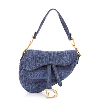 Christian Dior Saddle Handbag Oblique Denim Medium