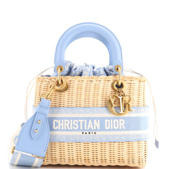 Christian Dior Lady Dior Bag Wicker and Oblique Canvas Medium