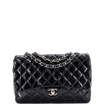 Chanel Vintage Classic Single Flap Bag Quilted Patent Jumbo
