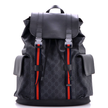 Gucci Double Pocket Buckle Backpack GG Coated Canvas Large