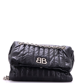 Balenciaga Monaco Chain Flap Shoulder Bag Quilted Leather Medium