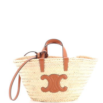 Celine Triomphe Basket Shoulder Bag Raffia with Leather Teen