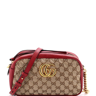 Gucci GG Marmont Shoulder Bag Diagonal Quilted GG Canvas with Leather Small