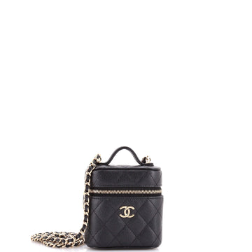 Chanel Handle with Care Vanity Case with Chain Quilted Caviar
