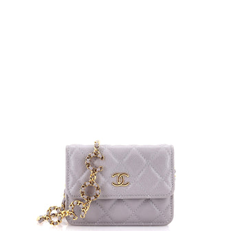 Chanel Miss Coco Strap Flap Clutch with Chain Quilted Caviar Mini