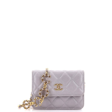Chanel Miss Coco Strap Flap Clutch with Chain Quilted Caviar Mini