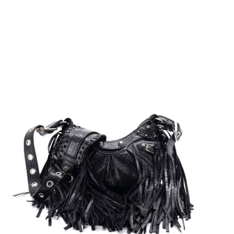 Balenciaga Le Cagole Giant Studs Fringe Shoulder Bag Leather XS