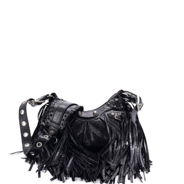 Balenciaga Le Cagole Giant Studs Fringe Shoulder Bag Leather XS