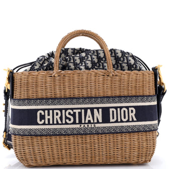 Christian Dior Basket Bag Wicker and Oblique Canvas Large