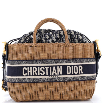 Christian Dior Basket Bag Wicker and Oblique Canvas Large