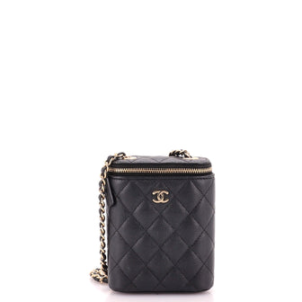 Chanel Vertical Classic Vanity Case with Chain Quilted Caviar Small