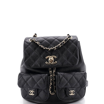 Chanel Duma Pockets Drawstring Backpack Quilted Caviar Small