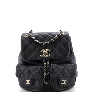 Chanel Duma Pockets Drawstring Backpack Quilted Caviar Small