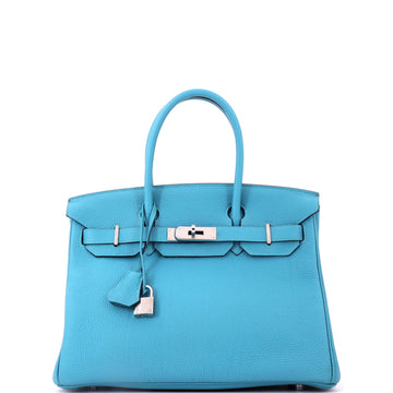 Hermes Birkin Handbag Blue Togo with Palladium Hardware 30