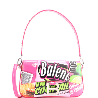 Balenciaga Hourglass Sling Convertible Shoulder Bag Printed Leather Small
