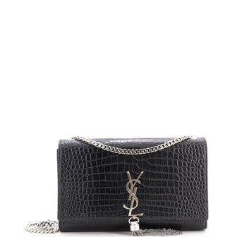Saint Laurent Classic Monogram Tassel Crossbody Bag Crocodile Embossed Leather Medium