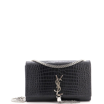 Saint Laurent Classic Monogram Tassel Crossbody Bag Crocodile Embossed Leather Medium