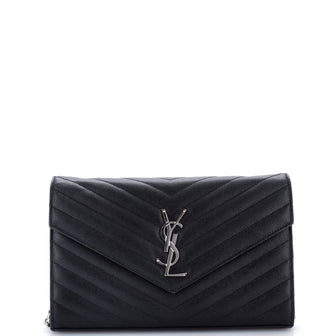 Saint Laurent Classic Monogram Wallet on Chain Matelasse Chevron Leather Medium
