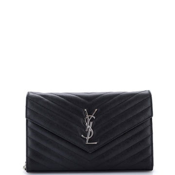 Saint Laurent Classic Monogram Wallet on Chain Matelasse Chevron Leather Medium