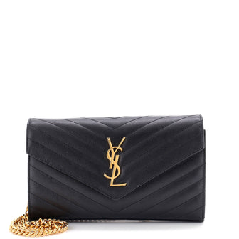 Saint Laurent Classic Monogram Wallet on Chain Matelasse Chevron Leather Medium