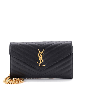 Saint Laurent Classic Monogram Wallet on Chain Matelasse Chevron Leather Medium
