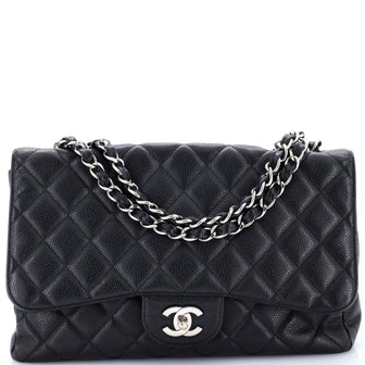 Chanel Vintage Classic Single Flap Bag Quilted Caviar Jumbo