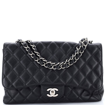 Chanel Vintage Classic Single Flap Bag Quilted Caviar Jumbo