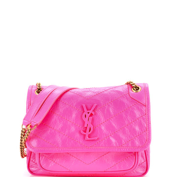 Saint Laurent Niki Chain Flap Bag Matelasse Chevron Leather Baby