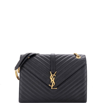Saint Laurent Classic Monogram Envelope Satchel Matelasse Chevron Leather Large