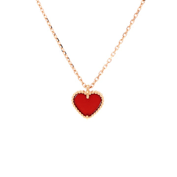 Van Cleef & Arpels Sweet Alhambra Heart Pendant Necklace 18K Rose Gold and Carnelian