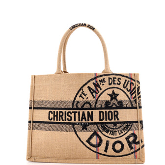 Christian Dior Book Tote Embroidered Jute Canvas Medium