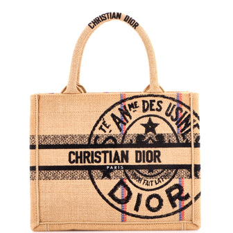 Christian Dior Book Tote Embroidered Jute Canvas Small