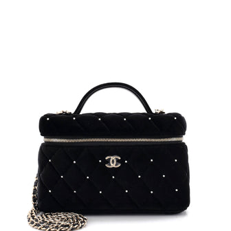 Chanel Classic Top Handle Slim Vanity Case with Chain Quilted Velvet with Crystals Small
