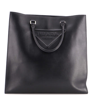 Prada Triangle Logo Convertible Open Tote Leather Large
