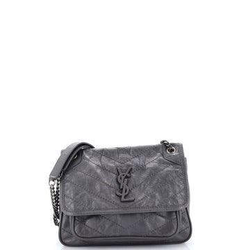 Saint Laurent Niki Chain Flap Bag Matelasse Chevron Leather Baby