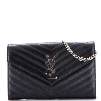 Saint Laurent Classic Monogram Wallet on Chain Matelasse Chevron Leather Medium