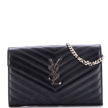 Saint Laurent Classic Monogram Wallet on Chain Matelasse Chevron Leather Medium