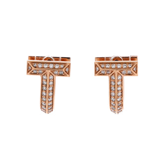 Tiffany & Co. T1 Huggie Hoop Earrings 18K Rose Gold with Half Pave Diamonds