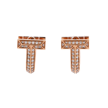 Tiffany & Co. T1 Huggie Hoop Earrings 18K Rose Gold with Half Pave Diamonds