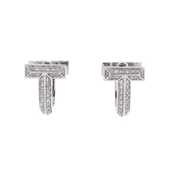 Tiffany & Co. T1 Huggie Hoop Earrings 18K White Gold with Half Pave Diamonds