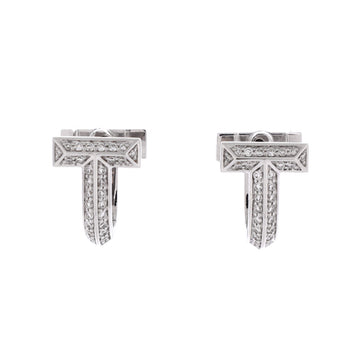 Tiffany & Co. T1 Huggie Hoop Earrings 18K White Gold with Half Pave Diamonds