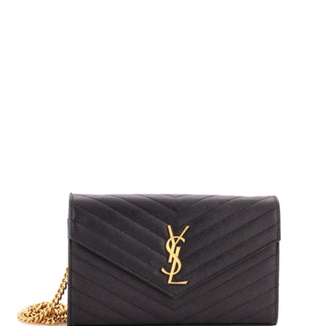 Saint Laurent Classic Monogram Wallet on Chain Matelasse Chevron Leather Medium