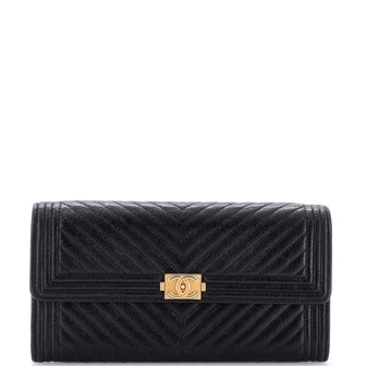 Chanel Boy Flap Wallet Chevron Caviar Long