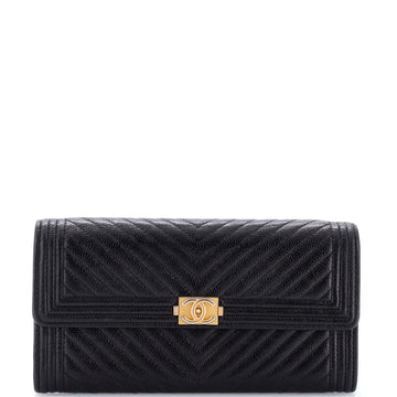 Chanel Boy Flap Wallet Chevron Caviar Long