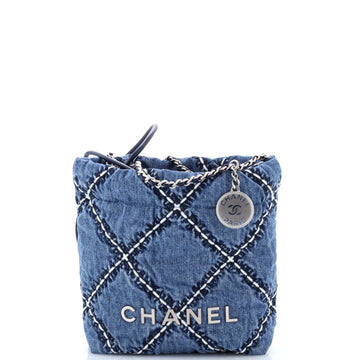 Chanel 22 Chain Hobo Quilted Stitched Denim Mini