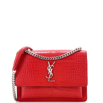 Saint Laurent Sunset Crossbody Bag Crocodile Embossed Leather Medium