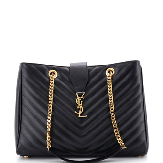 Saint Laurent Classic Monogram Shopper Matelasse Chevron Leather Large