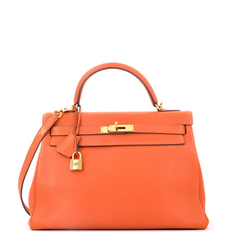 Hermes Kelly Handbag Orange Togo with Gold Hardware 32