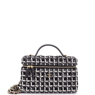 Chanel Classic Top Handle Slim Vanity Case with Chain Quilted Tweed Small