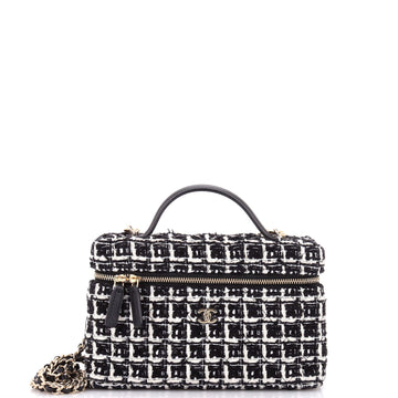 Chanel Classic Top Handle Slim Vanity Case with Chain Quilted Tweed Small